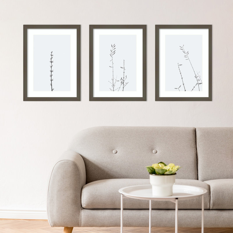 Retro Tennessee Botanical Prints by Adela - 3 Piece Single Picture Frame Photograph Set, 17" H x 43" W x 1" D, Gray