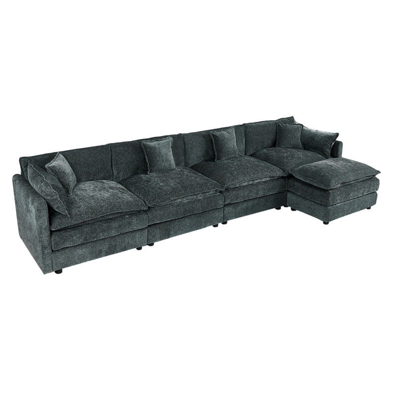Modern Chenille Loveseat Sofa Couch With Ottoman, Gray Chenille, 33.85" H x 147.22" W x 35.82" D