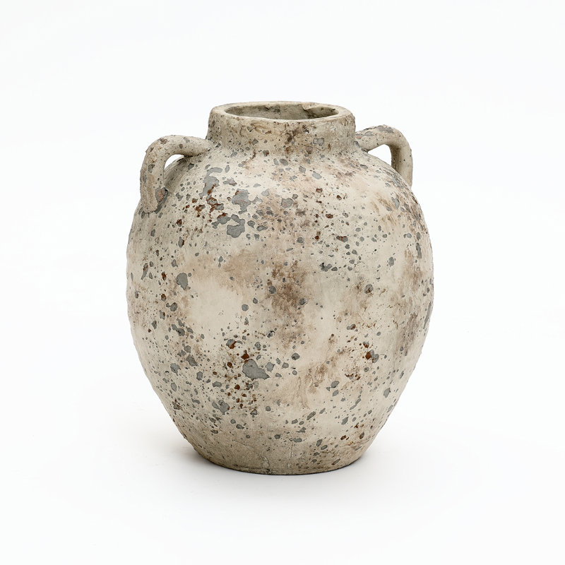 Rustic Antiqued 12.4-Inch Round Bouquet Terracotta Vase, 15.55" H x 12.4" W x 12.4" D
