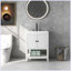 Meuble-lavabo moderne avec lavabo en céramique et tablette ouverte-102528039