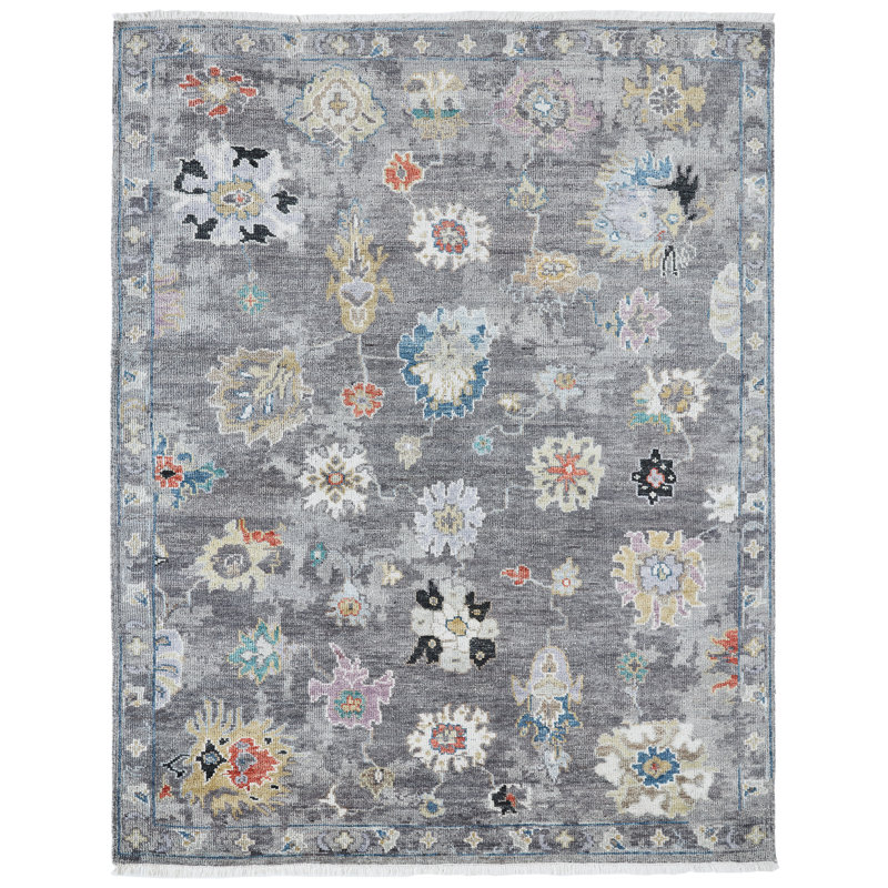 Timeless Fusion Wool Floral Area Rug in Gray, Rectangle 5' x 7'