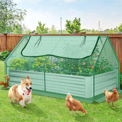 Denishia 6ft x 3ft Galvanized Metal Raised Garden Bed with Greenhouse Cover