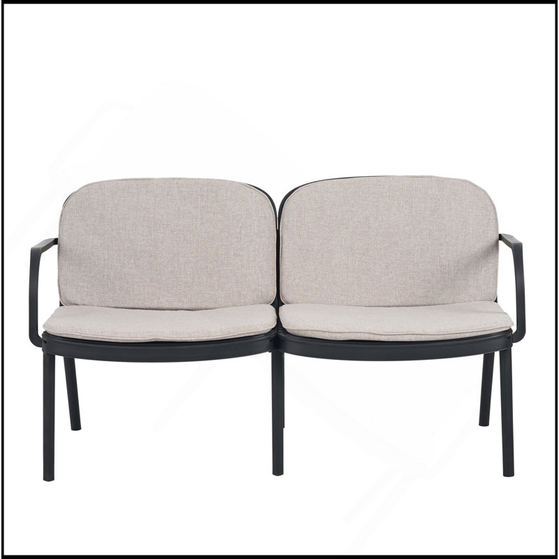 Causeuse d'extérieur en PP Luna, structure noire avec coussin beige Luna, Beige, Noir