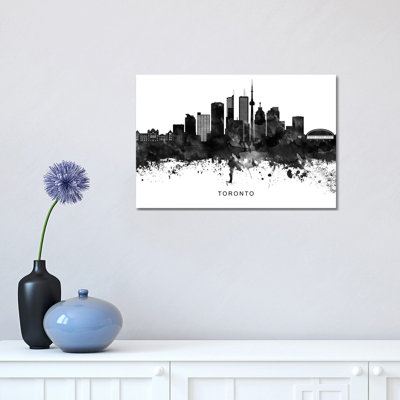 Toronto Skyline Black & White 1 Piece Wrapped Canvas Wall Art