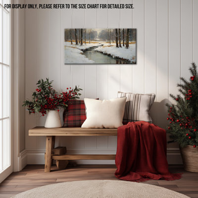 «Winter Landscape Wall Art - Winter Scène, décoration murale, peinture de Noël rétro, art mural arbre d'hiver pour salon, reproduction sur toile tendue avec cadre en pin, 12 po x 24 po
