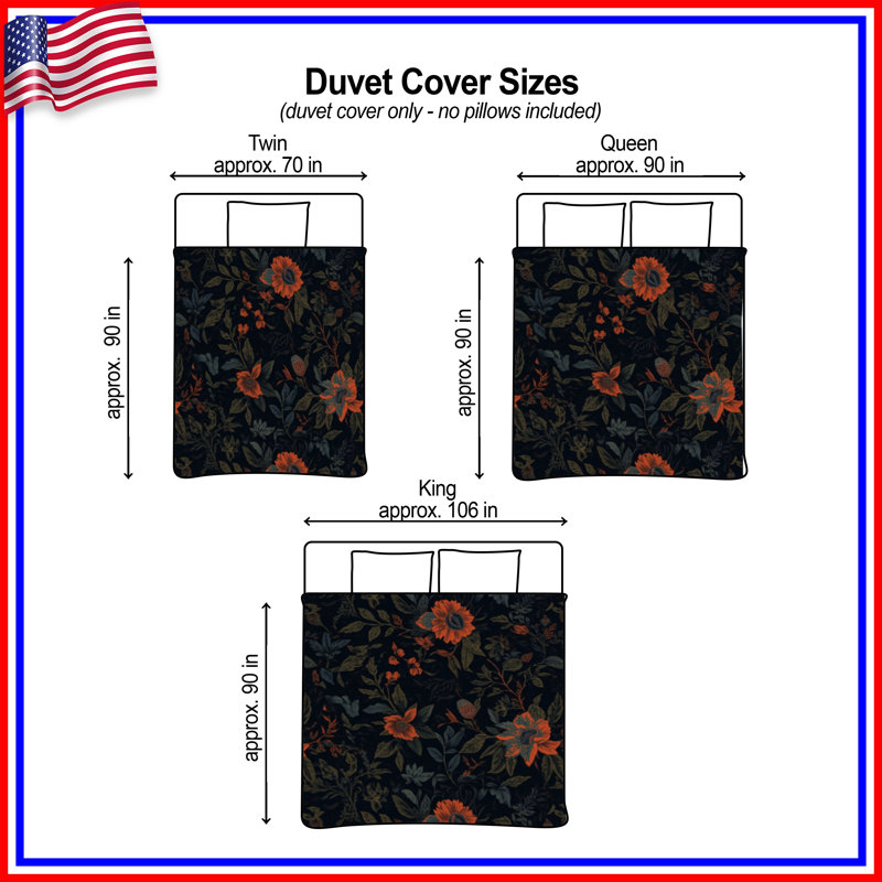 Dark Floral Pattern Duvet Covers, Queen