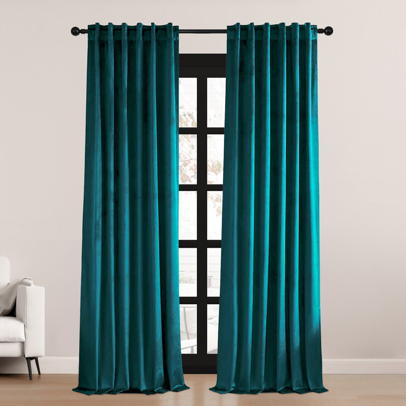 Paire de rideaux occultant avec passe-tringle Ike, L 52 po x L 90 po, Bleu sarcelle / vert