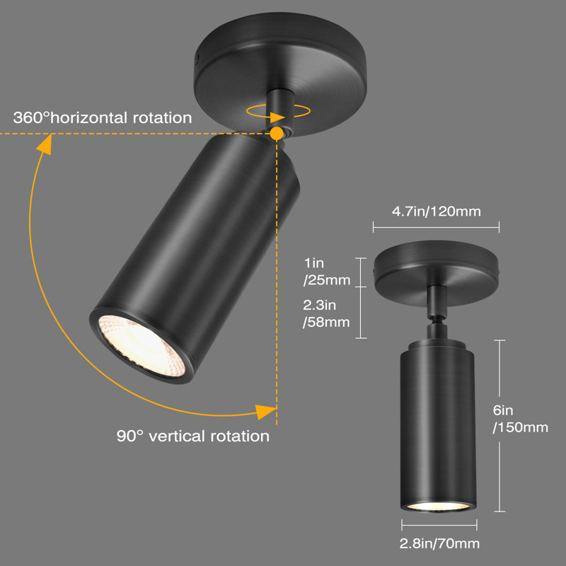 Dimmable 360° Rotatable LED Ceiling Light Picture Light, Black