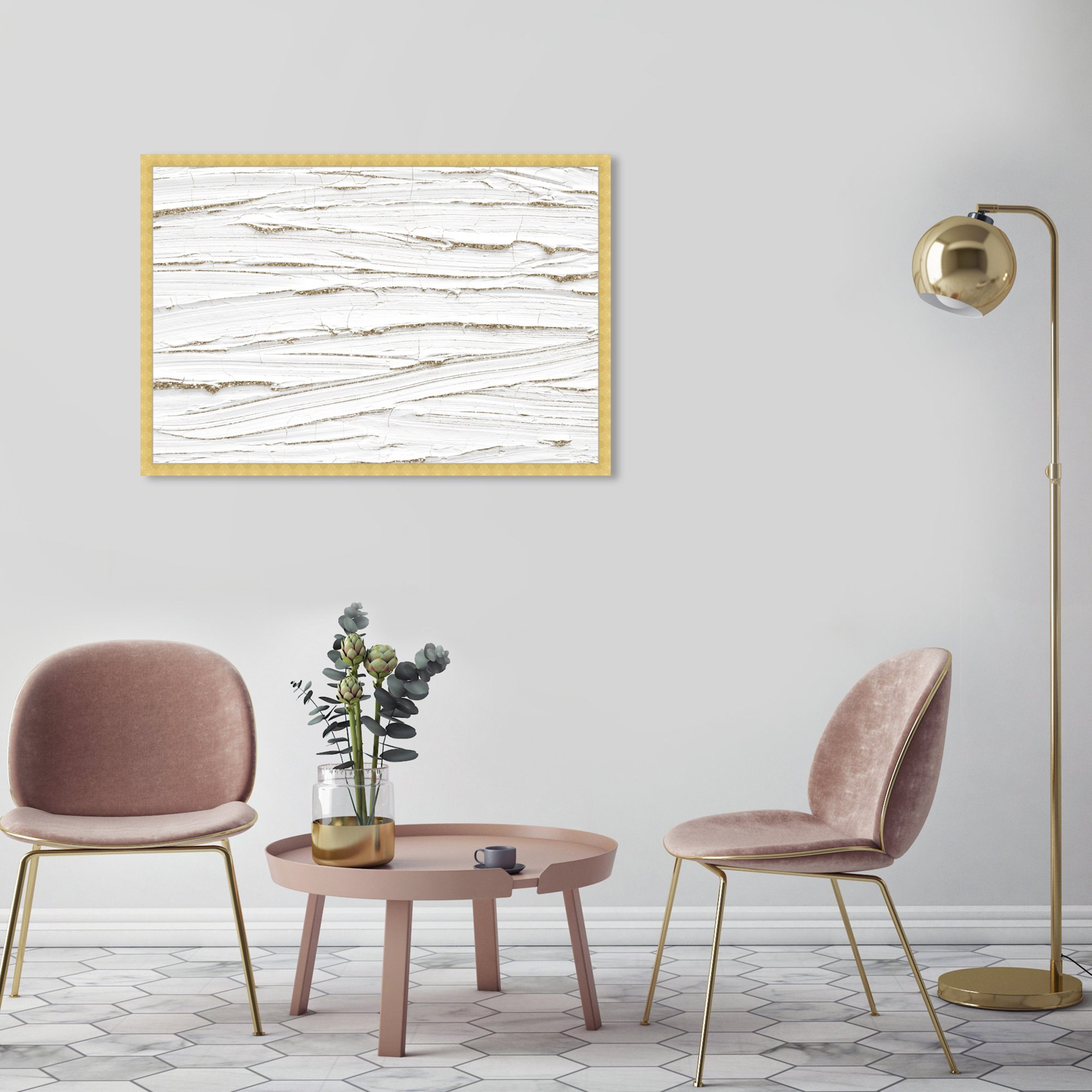 White Texture by Oliver Gal, Gold, 26" H x 38" W