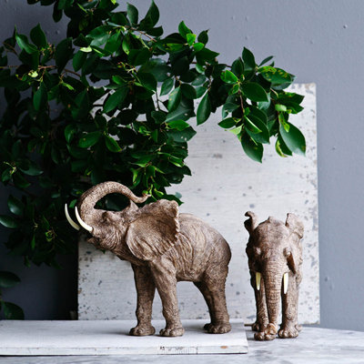 13x5x10" Tai Polyresin Elephant Accent, Walking