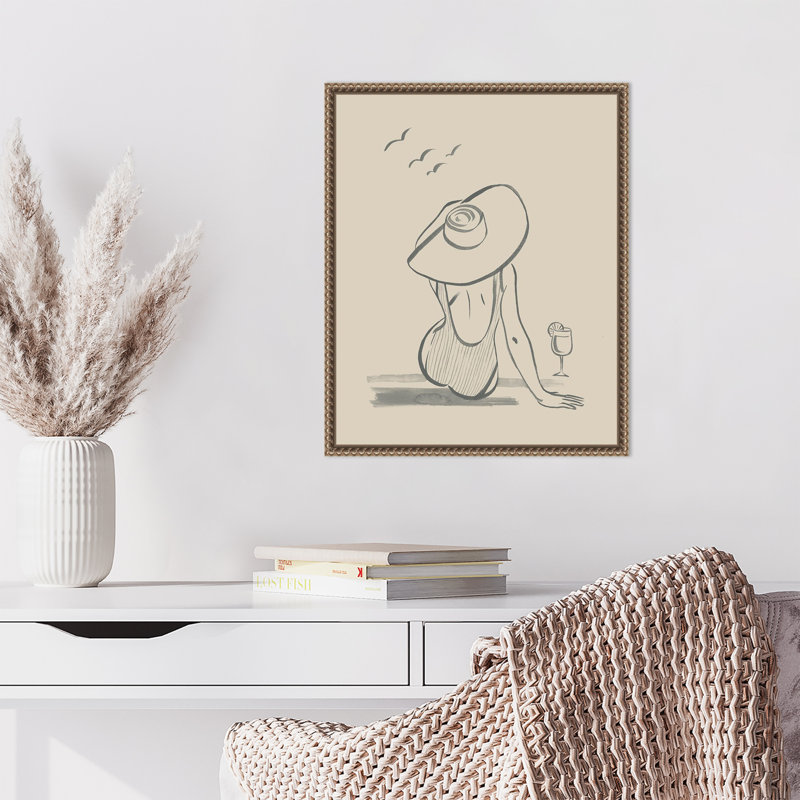«Beach Drinks I Woman» par Grace Popp, reproduction d'art sur toile encadrée, H 20 po x l 16 po