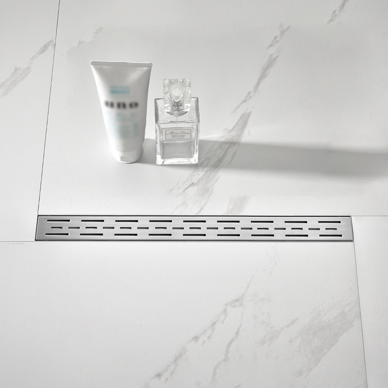 28 Inches Linear Shower Drain With Removable Bar Pattern Grate,Linear Drain With Hair Strainer And Leveling Feet,Stainless Steel,Brushed Nickel