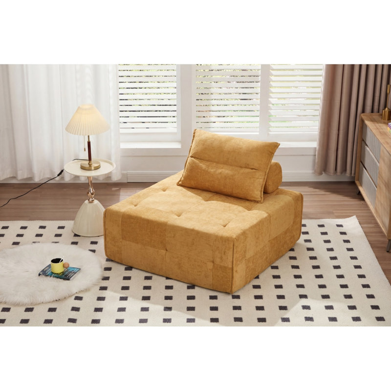 Canapé modulaire à assise profonde avec dossier réglable et canapé ajustable en chenille de 39,37 po pour le salon, la chambre à coucher, le salon (1 pièce), jaune.