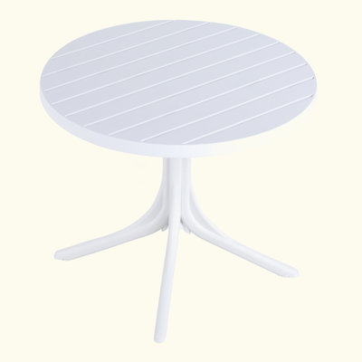 Modern White Round Table – 36 Inch Indoor/Outdoor Dining Table & Coffee Table, Lightweight Polypropylene All-Weather Patio Table For Garden, Courtyard, Kitchen, Camping (White)