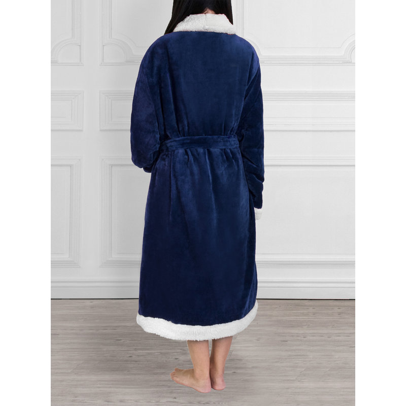 Peignoir mi-mollet en molleton avec poches, Bleu