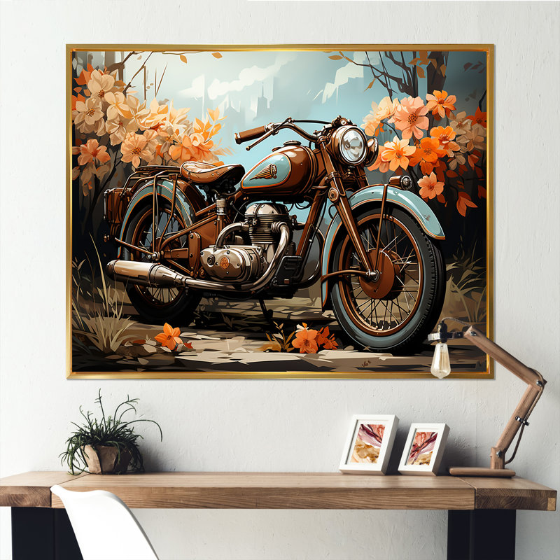 Rétro Moto I, H 24 po x l 32 po x P 1 po, Cadre flottant doré
