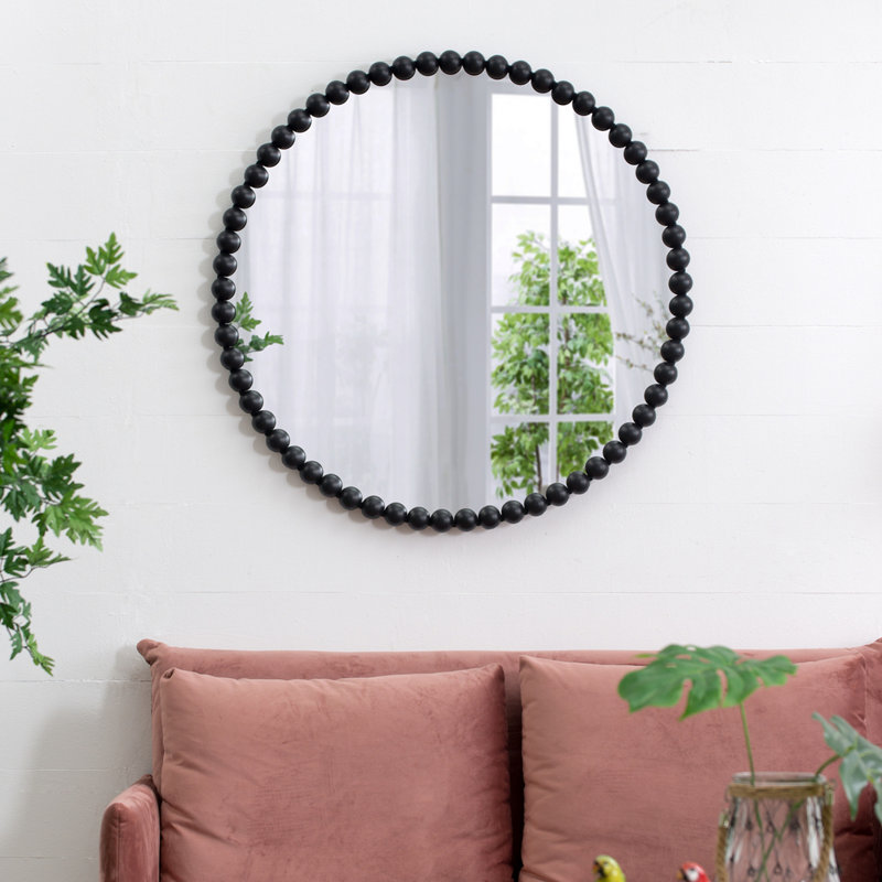 Miroir circulaire 32 po avec cadre perlé en métal