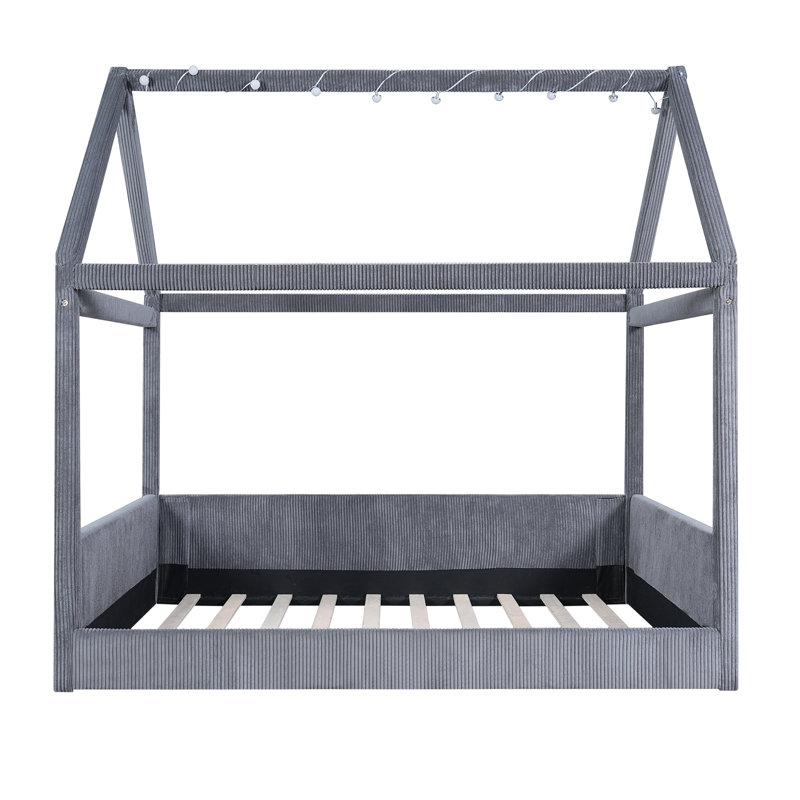 Lit de jour double rembourré avec lumières DEL et interrupteur tactile, Gris
