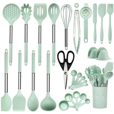 9 Piece Pink Colored Silicone Kitchen Utensils Set with Wooden Handles.  Elyon Tableware - Your Shop for Everything Tableware