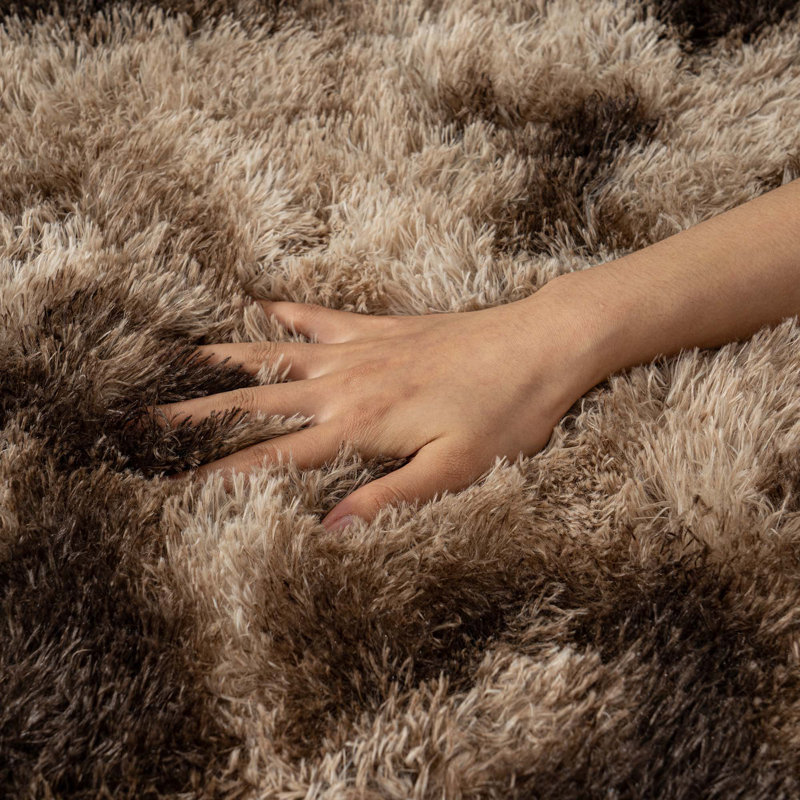 Shag Area Rugs for Living Room, 9x12 ft Soft Fluffy Rugs for Bedroom, Nursery, Kids Room Home Decor, Tie-Dyed Brown