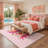 Tigerlily Floral Machine Washable Pink / Red / Yellow Indoor Area Rug with Non-Slip Backing-2010536792