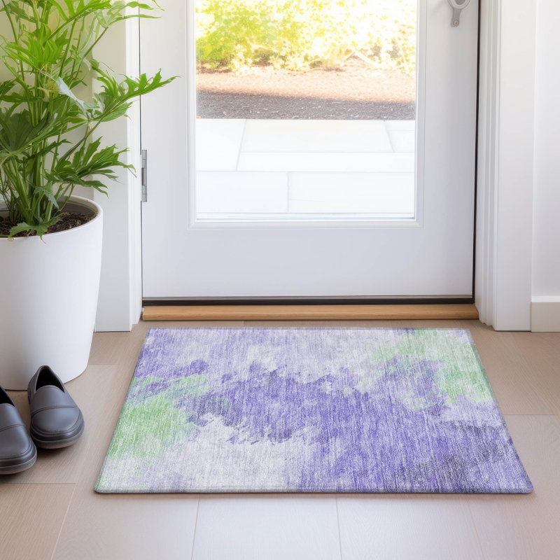 Machine Washable Indoor/Outdoor Cinead ACN1675 Lavender Rug, Rectangle 1'8" x 2'6"
