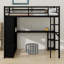 Structure de lit mezzanine en métal avec garde-robe intégrée, bureau et tablettes de rangement-1581776954-1581776955