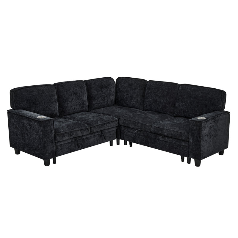L-Shaped Sofa With Pull Out Sofa Bed, Sleeper Sofa Couch Bed With Storage Seat, 5 Seat Sectional Sofa Bed With Usb, Sectional Sofa Couch For Living Room