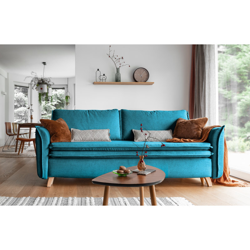 Charming Charlie 3 Seater Sofa Bed, Teal Linen