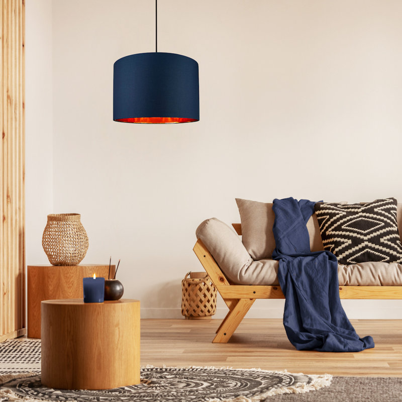 Contemporary Cotton Lamp/Light Shade with Shiny Paper Inner, Midnight Blue, 20cm H x 30cm W x  30cm D