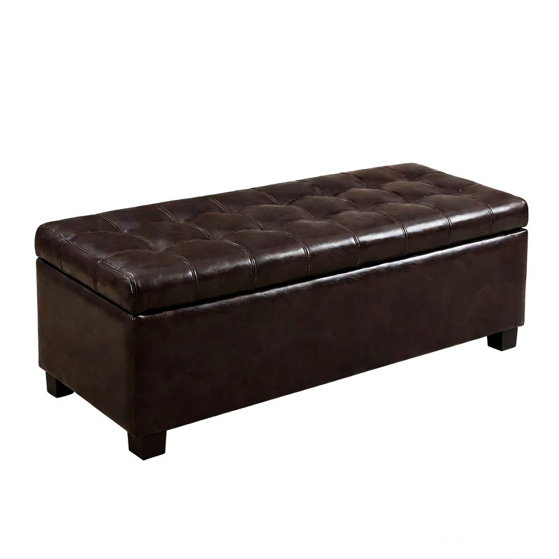 Willow 49.75" Tufted PU Leather Storage Ottoman Bench with Wooden Legs, Brown, Faux Leather