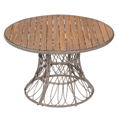 Durable Outdoor Dining Table - Round Acacia Wood Top & Wicker Base, Brown Patio Table for 4 - 6, Garden Outdoor Furniture (Compatible with Matching Chairs)