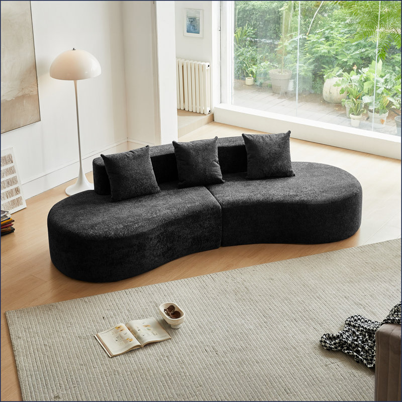 Canapé modulaire, canapé moderne en velours courbé 5 places pour le salon, appartement | Velours | Standard, Bouclé bleu