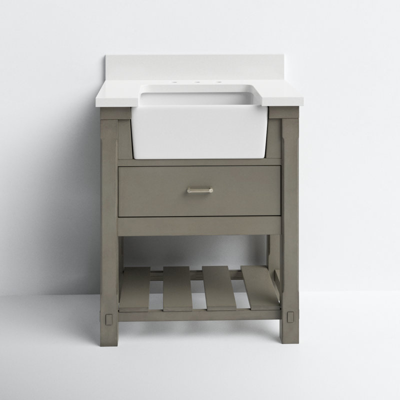 Weathered Gray 30'' Single Bathroom Vanity with Quartz Top