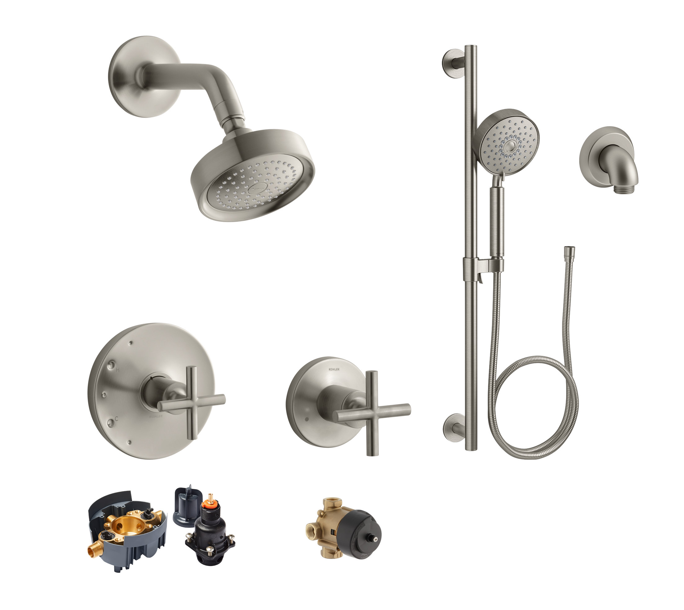 KOHLER Purist 3-Spray Patterns 5 in. Triple Wall Mount Handheld Shower Head in Vibrant Brushed Nickel