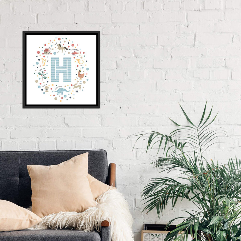 Lettre illustrée H bleue - impression, Pas de tapis, H 26 po x l 26 po x P 1,5 po, Toile avec cadre noir patiné