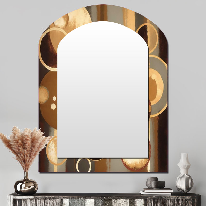 Aged Barrel Universes II - Abstract Asymmetrical Large Mirror, Modern Arch Decorative Wall Mirror, Printed Metal Art