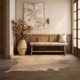 Custom Gold Metallic on Beige Cowhide Rug