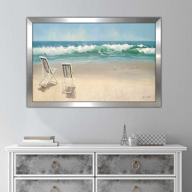 «View for Two» par Lin Seslar - Peinture, H 33,5 po x l 49,5 po x P 1 po, Encadrement argenté