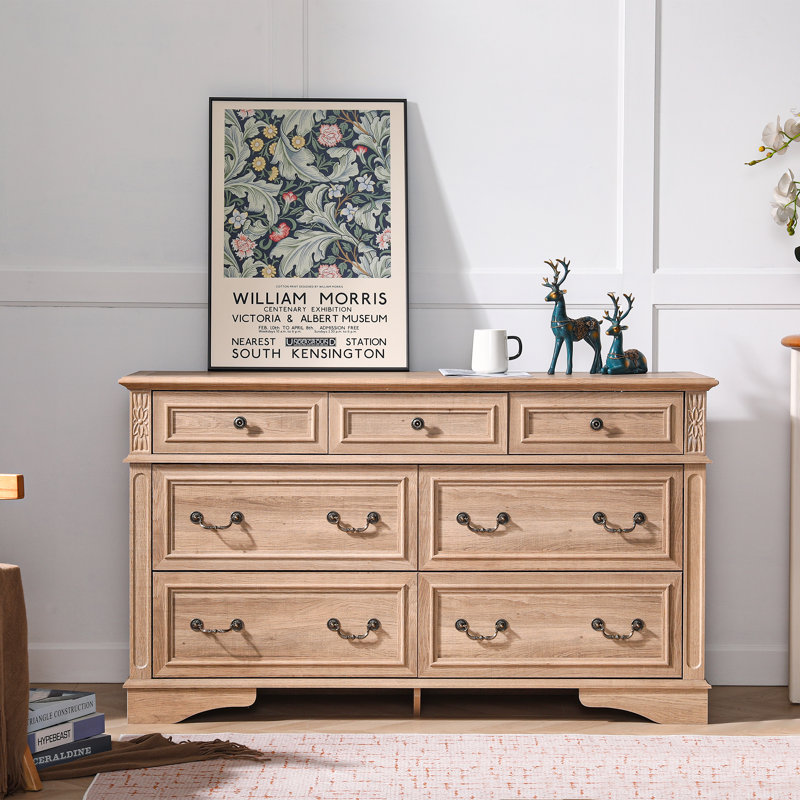 Commode double à 7 tiroirs l 54,9 po Farmhouse, Naturel