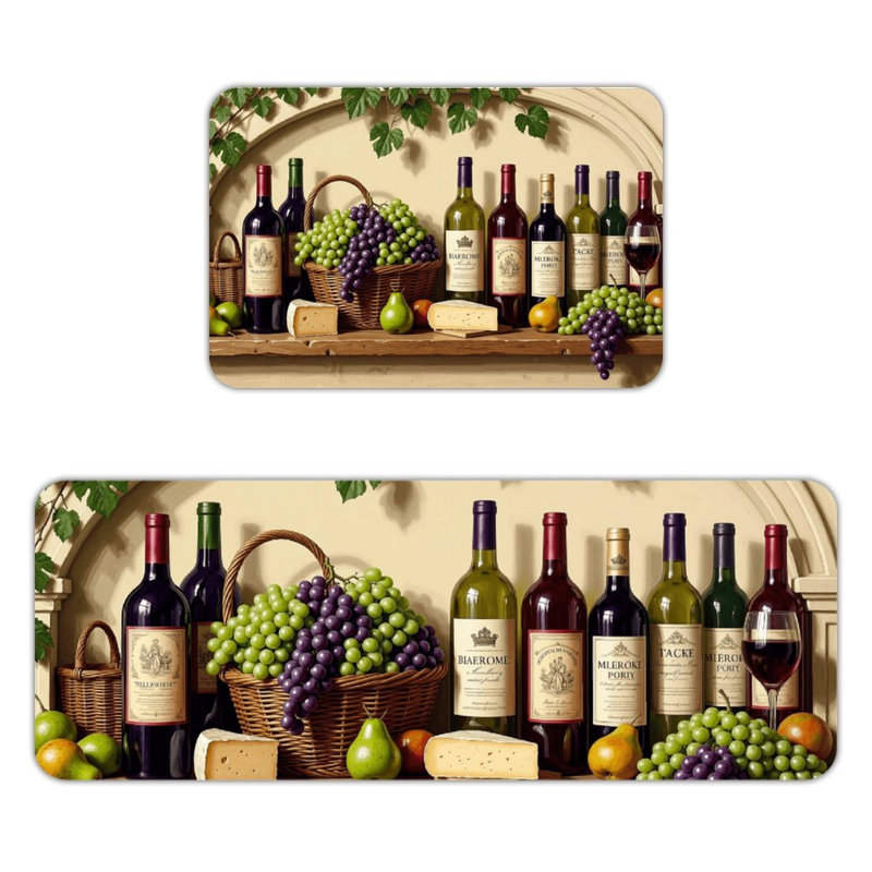 Ensemble de 2 tapis de sol en flanelle absorbante et antidérapante, de style rustique, pour cave à vin ou salle de bain.