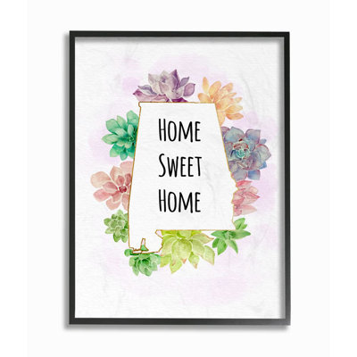 «Alabama State Home Sweet Home Succulent Watercolor Vignette» par Ziwei Li, reproduction d'art textuel