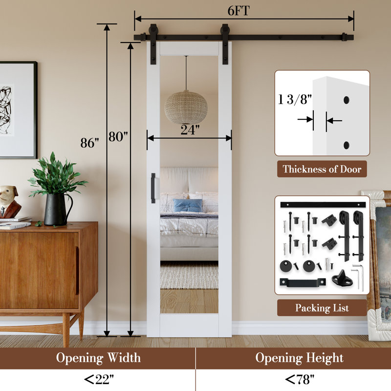 𝗙𝘂𝗹𝗹-𝗔𝘀𝘀𝗲𝗺𝗯𝗹𝗲𝗱 𝗗𝗼𝗼𝗿 𝗣𝗮𝗻𝗲𝗹𝘀, portes de grange coulissantes en bois massif 1-Lite avec trousse de quincaillerie d'installation