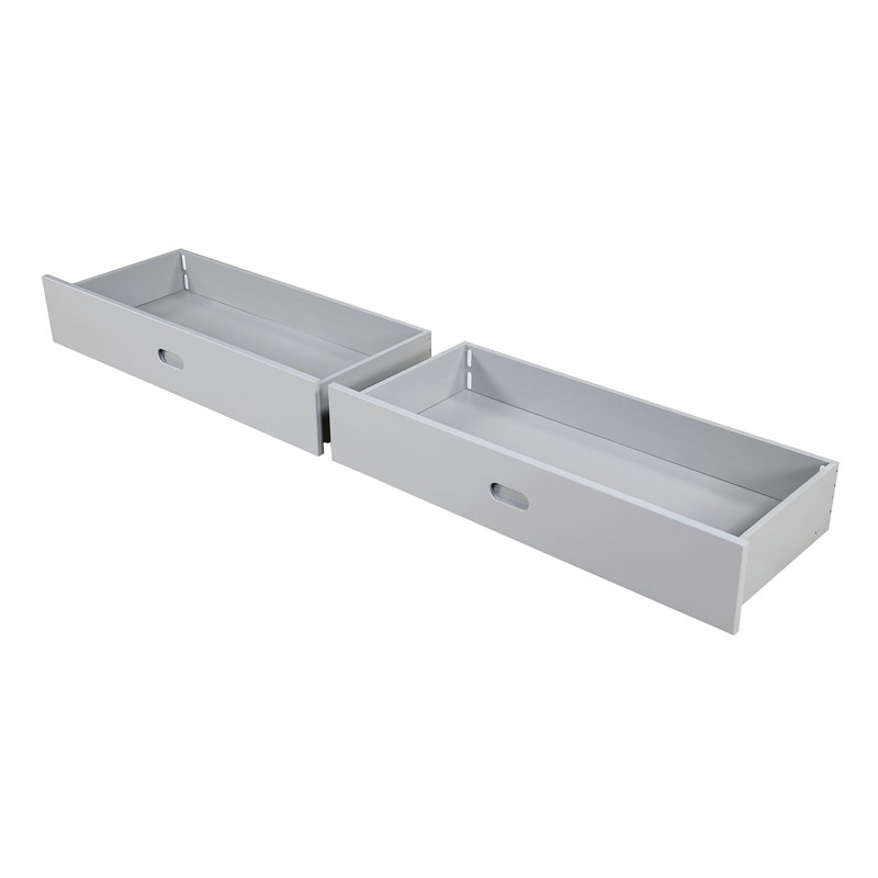 Lit superposé simple au-dessus d'un lit double transitionnel en bois massif gris, angle réversible, 2 tiroirs sous le lit, articulation et verrouillage, conception à lattes pour un sommeil avant serein - Access Relaxed