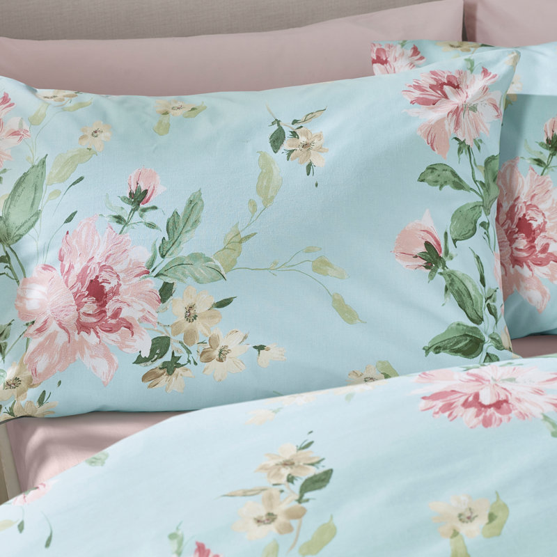 Avebury Floral Reversible Duvet Cover Set, Duck Egg Blue, King