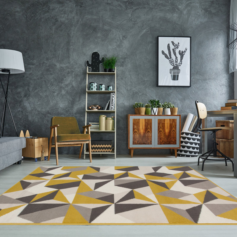 Kotka Machine Woven Ochre/Grey/Beige Indoor Rug, Rectangle 160cm x 230cm