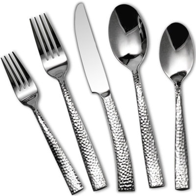 Ensemble de couverts martelés 20 pièces - Ustensiles en acier inoxydable pour 4, allant au lave-vaisselle