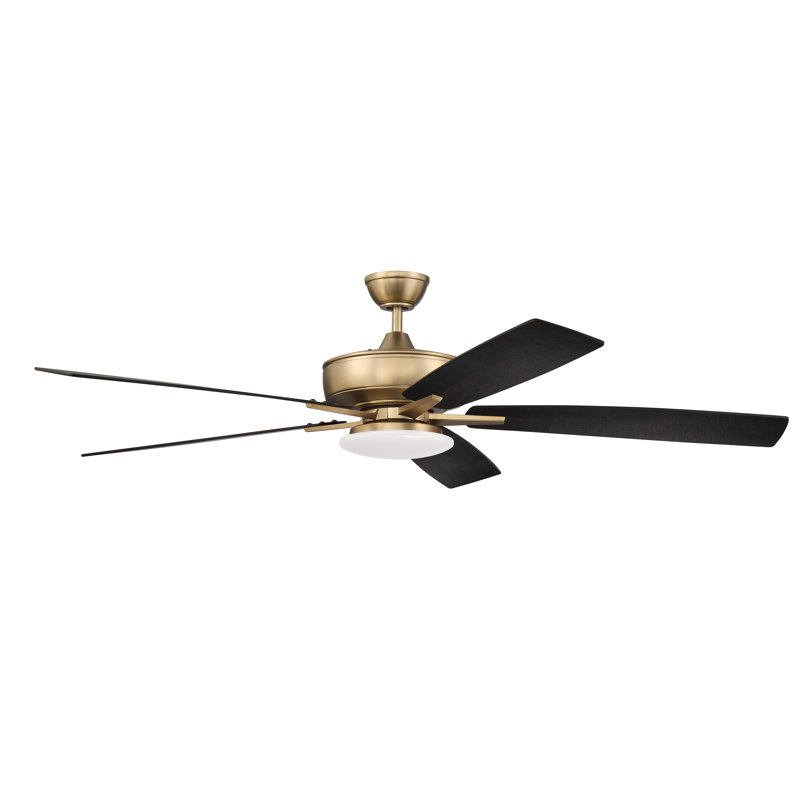 Satin Brass 60" Ceiling Fan with Black Walnut Blades and LED Light