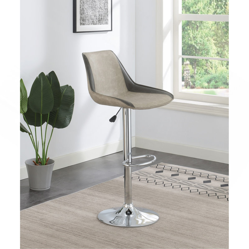 Chaise de salle à manger avec tabourets de bar réglables en cuir de polyuréthane et chrome, Gris clair, 2
