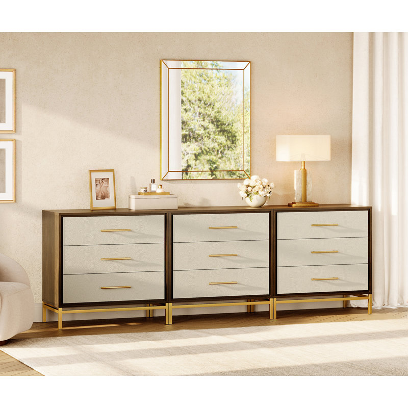 Commode à finition texturée en cuir avec tiroir de 14 po de profondeur WAMPAT, ensemble de 3